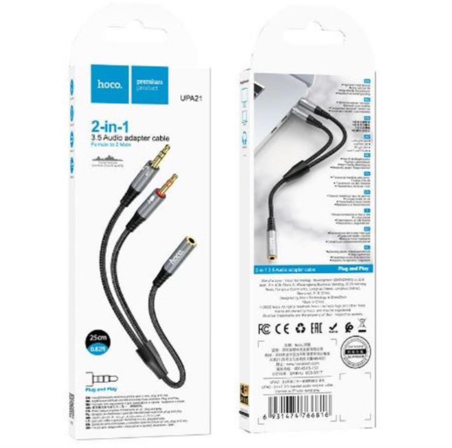 Adaptador Auxiliar 3.5 Hembra a 2 Auxiliares Macho Upa21 Hoco